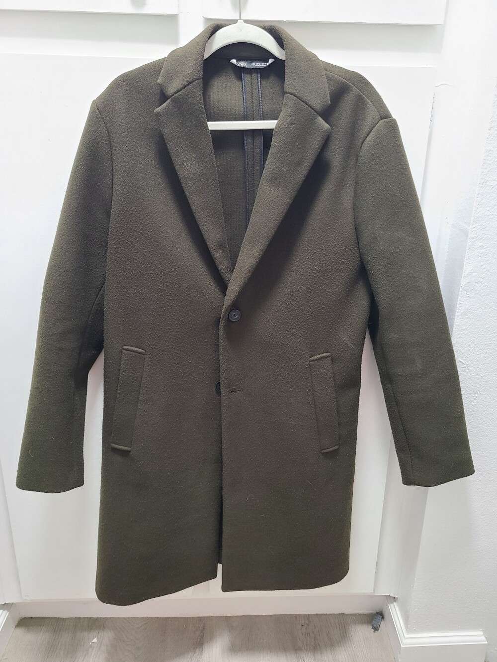 Zara Mens Olive Green 4 Way Coat L Dark Academic Quite Luxury Stretch Overcoat